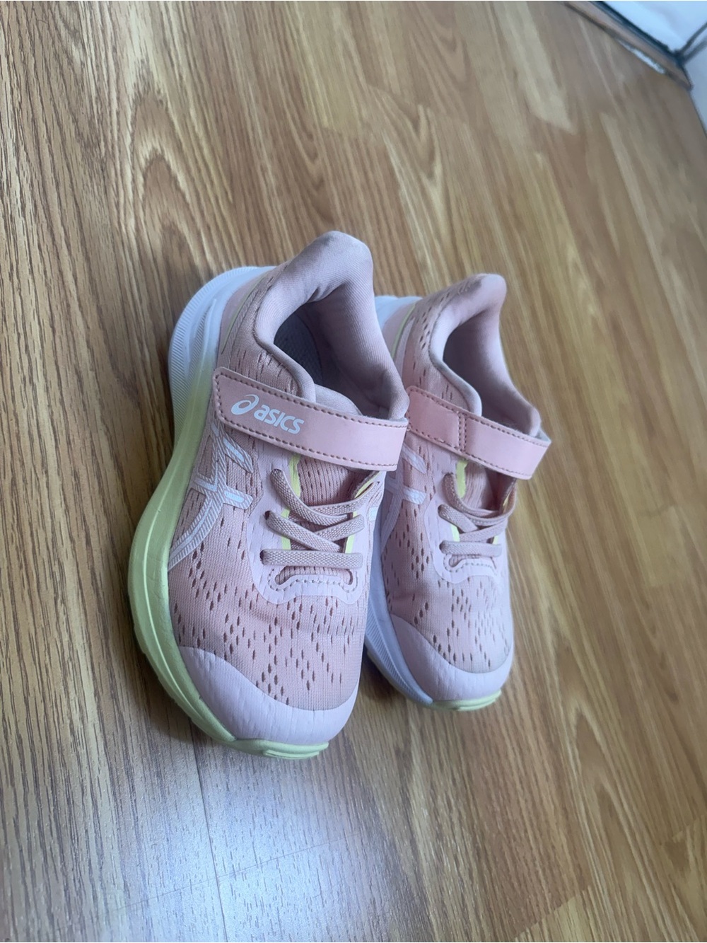ASICS Kids Pink and Light Green Hook-and-Loop Athletic Sneakers